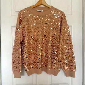 She + Sky Tan Sequin Sweater Sz M Worn Once